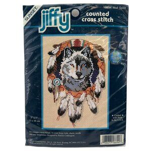 Sunset Jiffy Counted Cross Stitch Kit 16694 Wolf Spirit 13x18 With Aida Cloth &